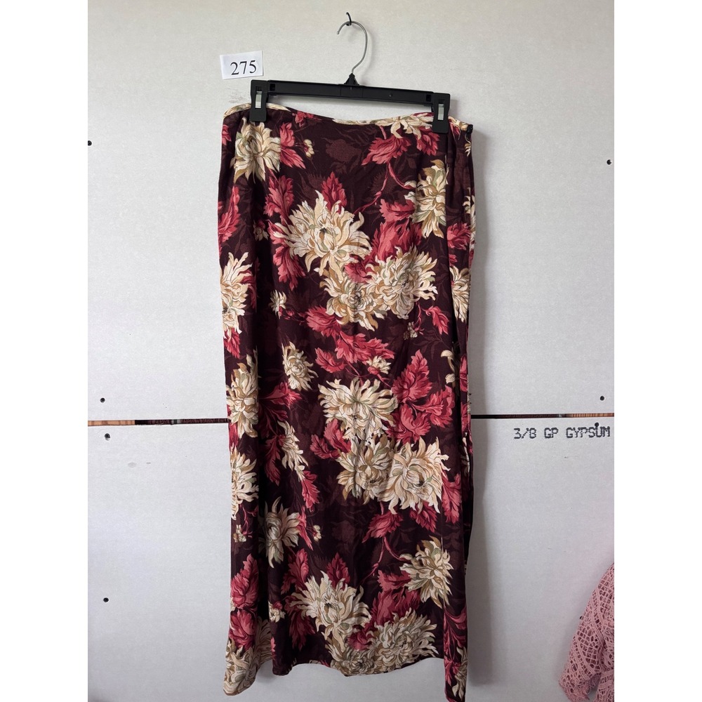 Carole Little Vintage Burgundy Floral Chrysanthemum Maxi Skirt Size 14 Burgundy